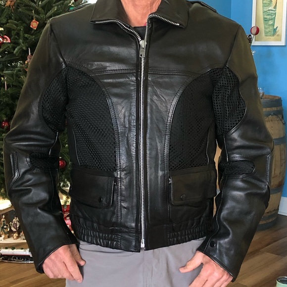 🎉Host Pick🎉 Men’s Black Leather with Mesh Vented Motorcycle Jacket Size 38 - Picture 12 of 13